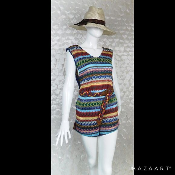 Multi Color Boho ROMPER Size M - Picture 2 of 5